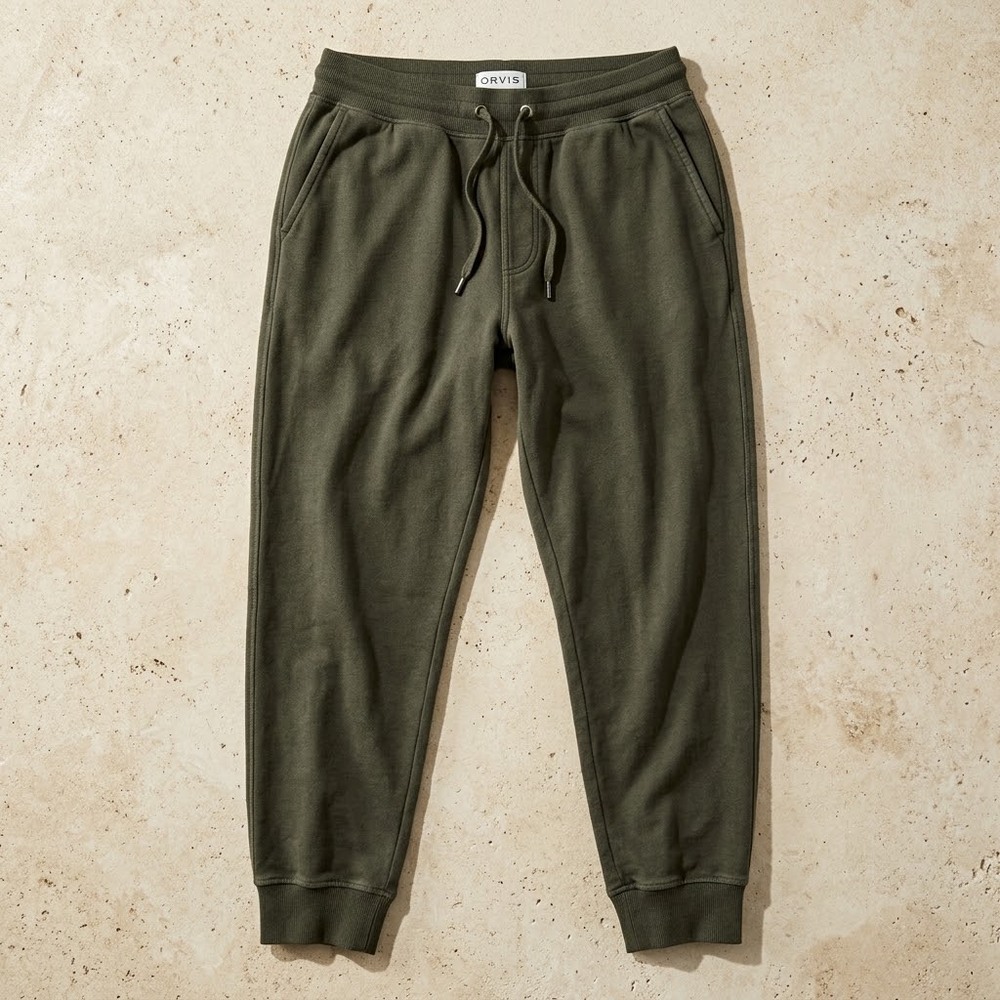 Orvis Men's L Olive Green Jogger Sweatpants Fleece Drawstring Lounge Cabincore